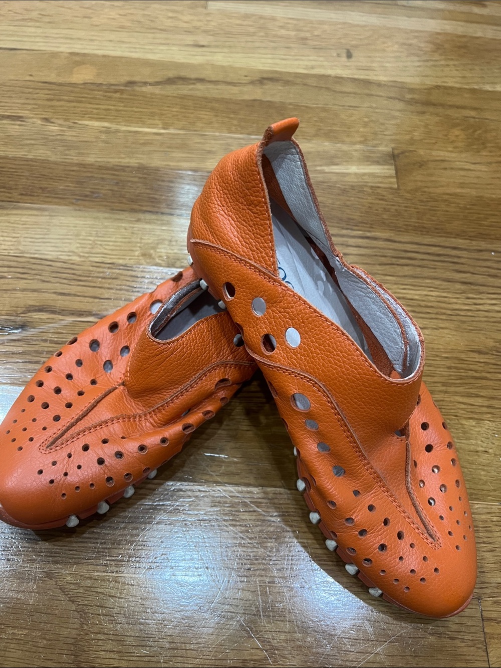 Orange Leather Casual Slip-On Shoes